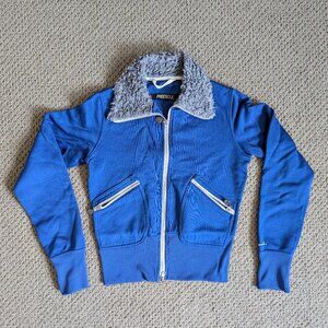 Freesoul retro blue cropped zipper sweatshirt, size S
